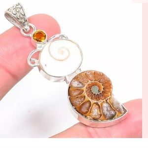 Ammonite fossil, shiva eye gemstone 925